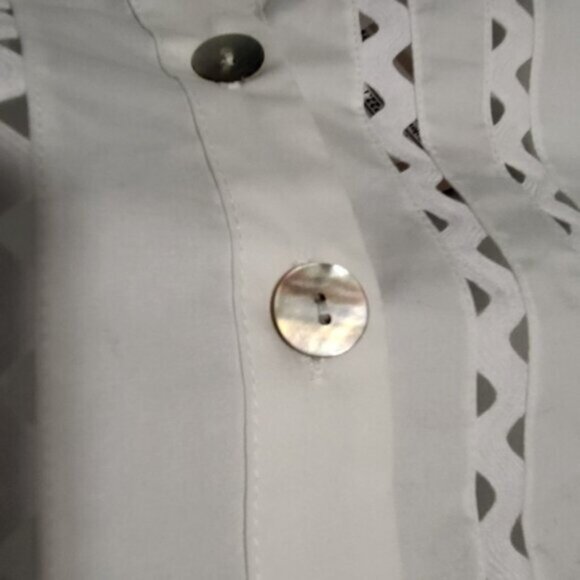 White Lace Cut Out Mandarin Collar Puff Sleeve Cotton Blouse Esqualo Sz 4 - Picture 14 of 15